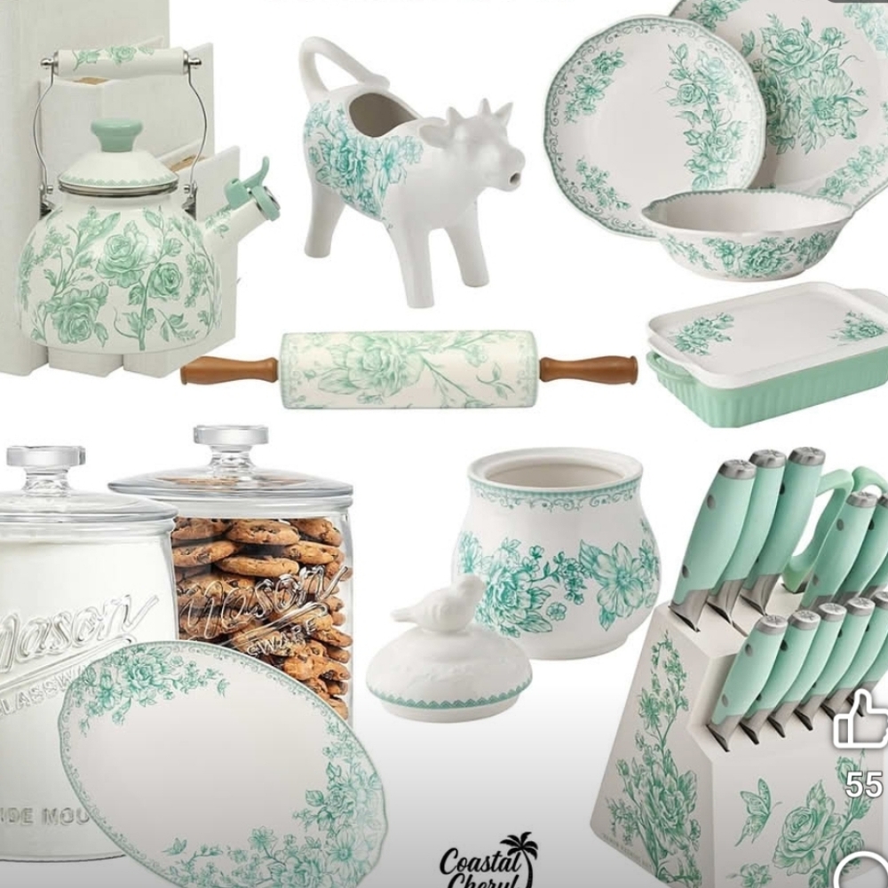 New Pioneer Woman Agatha Green Floral Kitchen Collection Set